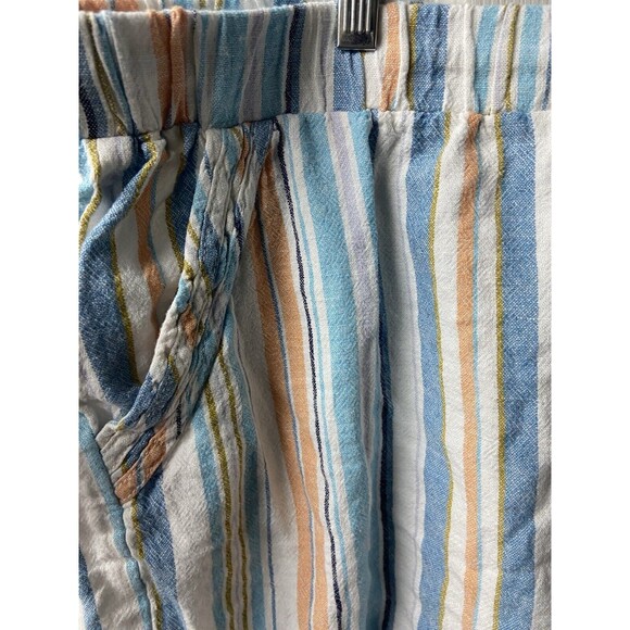 Briggs Short Womens Size XL Blue Stripe Elastic Waist w Tie Linen Pockets - Picture 4 of 6